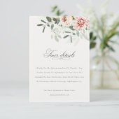 Blush Peonies Eucalyptus Foliage Hochzeitdetails Begleitkarte (Stehend Vorderseite)