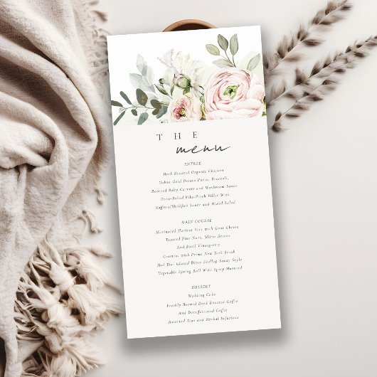 Blush Peonies Eucalyptus Foliage Wedage Menu Card Dankeskarte