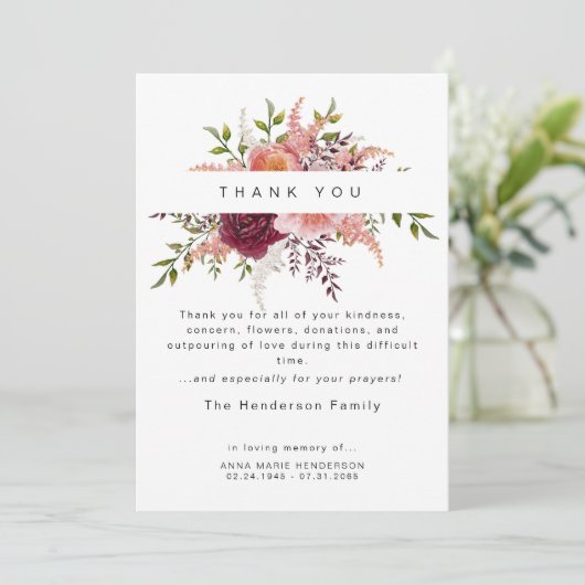 Blush Peonies Floral Bereavement Beerdigung Danke (Stehend Vorderseite)