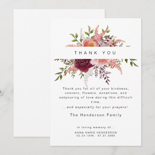 Blush Peonies Floral Bereavement Beerdigung Danke (Vorne/Hinten)