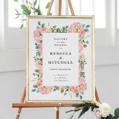 Blush Peonies Hydrangea Eucalyptus Wedding Welcome Poster