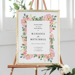 Blush Peonies Hydrangea Eucalyptus Wedding Welcome Poster