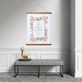 Blush Peonies Hydrangea Eucalyptus Wedding Welcome Wandteppich Mit Holzrahmen