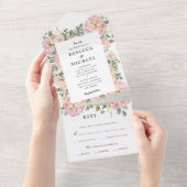 Blush Peonies Hydrangea Eukalyptus Wedding All In One Einladung (Abreißen)