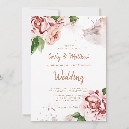 Blush Peonies Moderne Abstrakte Imitate Glitzer Ho Einladung (Vorderseite)