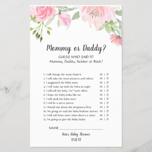 Blush Peonies Mommy oder Daddy Game Flyer