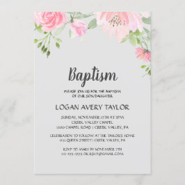 Blush Peonies on Gray Baptisse Einladung