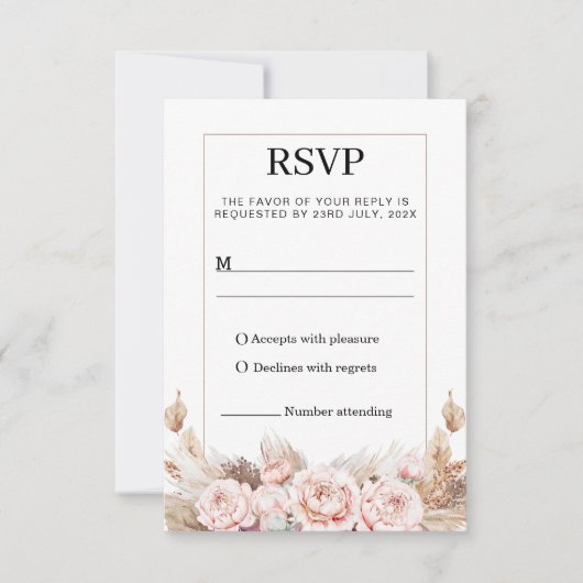 Blush Peonies Pampas Grass UAWG Response Card RSVP Karte (Vorderseite)