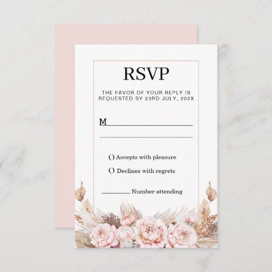 Blush Peonies Pampas Grass UAWG Response Card RSVP Karte (Vorne/Hinten)