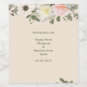 Blush Peonies und Anemones blühende Hochzeit Weinetikett (Einzelnes Label)