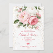 Blush Peonies und Gold Konfetti Hochzeitskarte Einladung (Vorderseite)