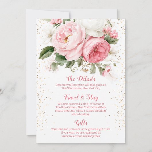 Blush Peonies und Gold Konfetti Hochzeitskarte Einladung (Rückseite)