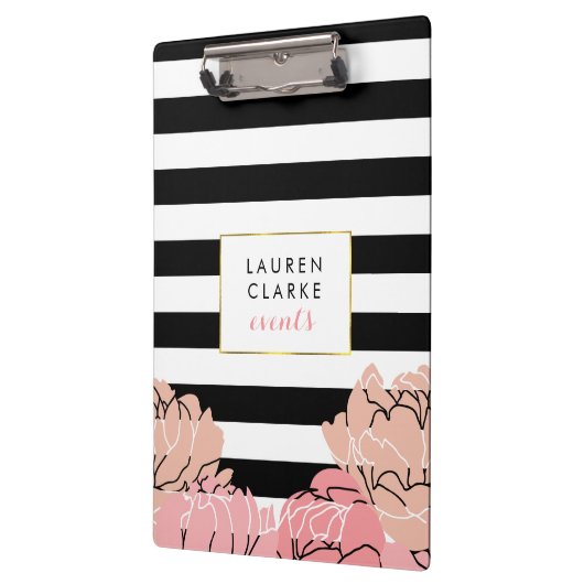 Blush Peony and Black Strip Klemmbrett (Links)
