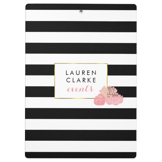 Blush Peony and Black Strip Klemmbrett (Rückseite)