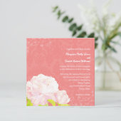 Blush Peony & Coral Damask Wedding Einladung (Stehend Vorderseite)