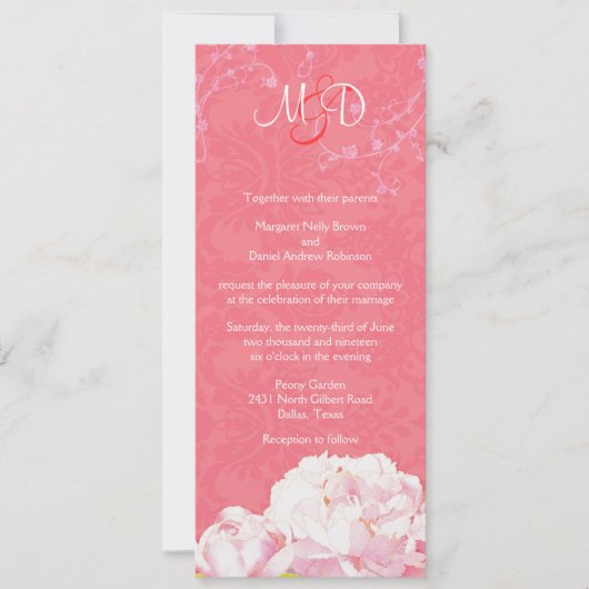 Blush Peony Coral Pink Monogram Wedding Einladung (Vorderseite)