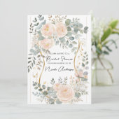 Blush Peony & Eucalyptus Botanical Floral Bridal  Einladung (Stehend Vorderseite)