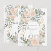 Blush Peony & Eucalyptus Botanical Floral Wedding  Einladung (Vorne/Hinten)