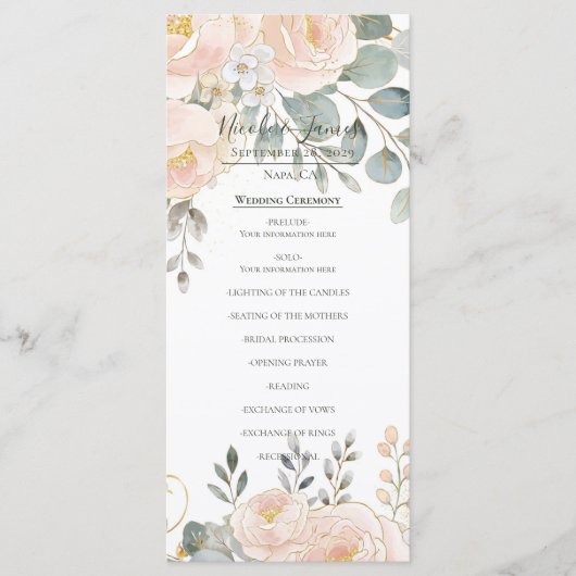 Blush Peony & Eucalyptus Botanical Floral Wedding  Menükarte (Vorderseite)