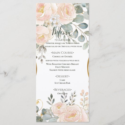 Blush Peony & Eucalyptus Botanical Floral Wedding  Menükarte (Vorderseite)