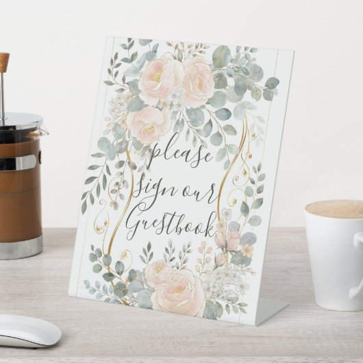 Blush Peony & Eucalyptus Botanical Floral Wedding  Sockelschild (In SItu)