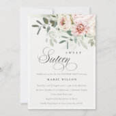 Blush Peony Eucalyptus Foliage Sechzehn Geburtstag Einladung (Vorderseite)