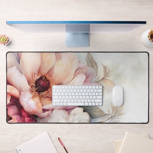 Blush Peony Floral Desk Mat | Soft Pastor Art Schreibtischunterlage