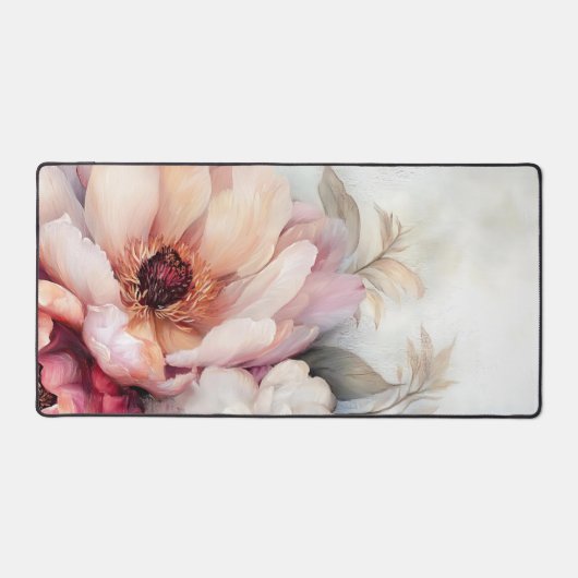 Blush Peony Floral Desk Mat | Soft Pastor Art Schreibtischunterlage (Vorderseite)