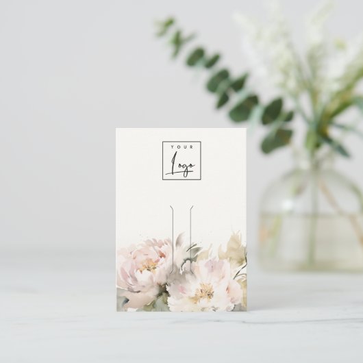 Blush Peony Floral Logo Haarbin Juwelier Display Visitenkarte (Stehend Vorderseite)