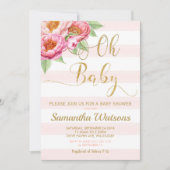 Blush Peony Floral Oh Baby Dusche Einladung Mädche (Vorderseite)