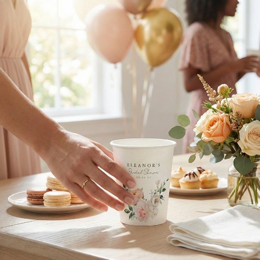 Blush Peony Floral Watercolor Pink Brautparty Pappbecher