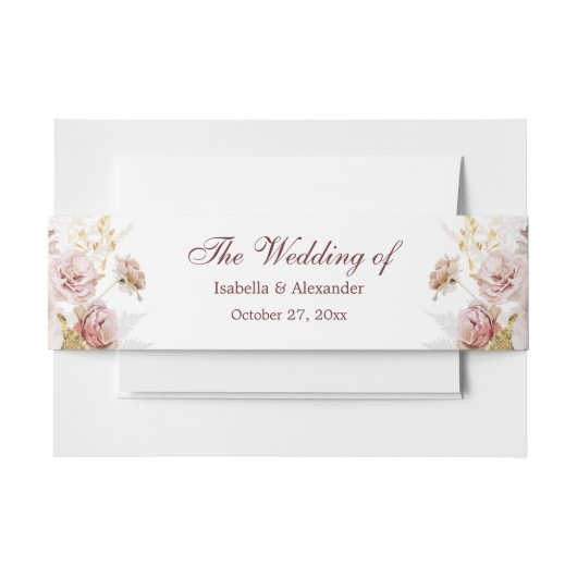 Blush Peony & Gold Burgund Blumenhochzeit Einladungsbanderole (Vorderseite Beispiel)