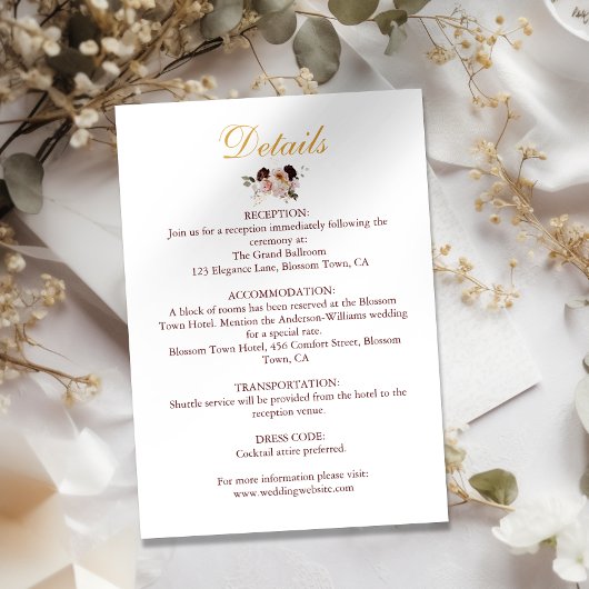 Blush Peony & Gold Burgund Blumenzwiebeldetails Begleitkarte