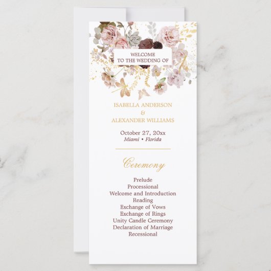 Blush Peony & Gold Burgund Blumenzwiebelprogramm (Vorderseite)