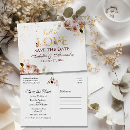 Blush Peony & Gold Burgundy Save the Date Postcard Ankündigungspostkarte