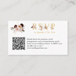 Blush Peony & Gold Burgundy Wedding RSVP QR Code Begleitkarte