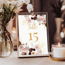 Blush Peony & Gold Burgundy Wedding Tischnummer
