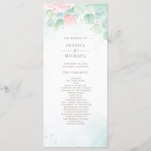 Blush Peony Greenery Eucalyptus Watercolor Wedding Programm (Vorderseite)