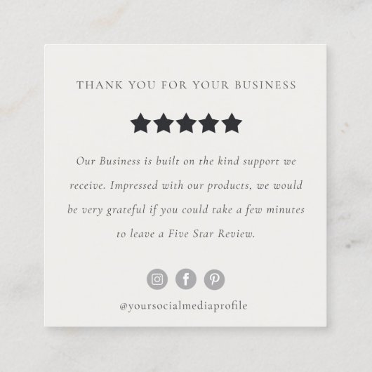 Blush Peony Leafy Botanical Floral Review Request Quadratische Visitenkarte (Rückseite)