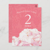 Blush Peony Pink Wedding Tischnummer Card (Vorne/Hinten)