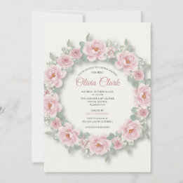Blush Peony Rose Wreath Bridal Dusche Einladung