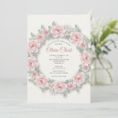 Blush Peony Rose Wreath Bridal Dusche Einladung (Stehend Vorderseite)