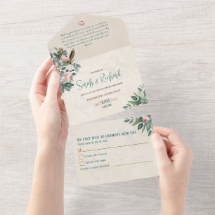 Blush Peony & Sage Spring Garden Wedding All In One Einladung
