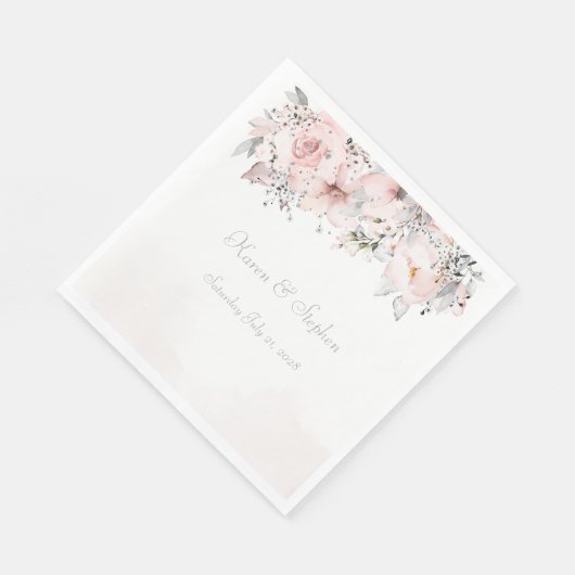 Blush Peony Silver Eucalyptus Wedding Luncheon Serviette (Ecke)