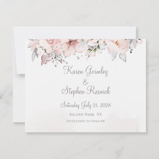 Blush Peony Silver Eucalyptus Wedding Rette das Da Save The Date (Rückseite)