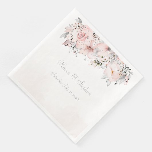 Blush Peony Silver Eucalyptus Wedding Serviette (Ecke)