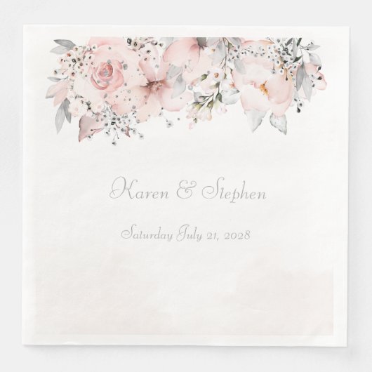 Blush Peony Silver Eucalyptus Wedding Serviette (Vorderseite)