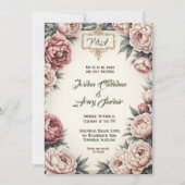 Blush Peony Vintag Floral Wedding Einladung (Vorderseite)