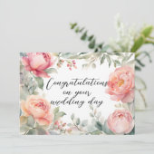 Blush Peony Watercolor Botanical Frame Wedding Karte (Stehend Vorderseite)