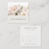 Blush Peony Watercolor Floral Gift Certificate Quadratische Visitenkarte (Vorne/Hinten)
